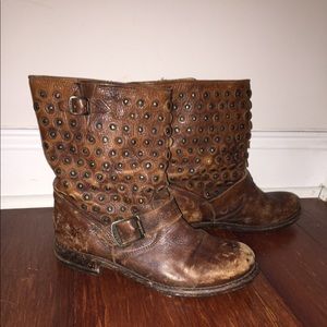 Distressed Frye Leather Ankle Boots